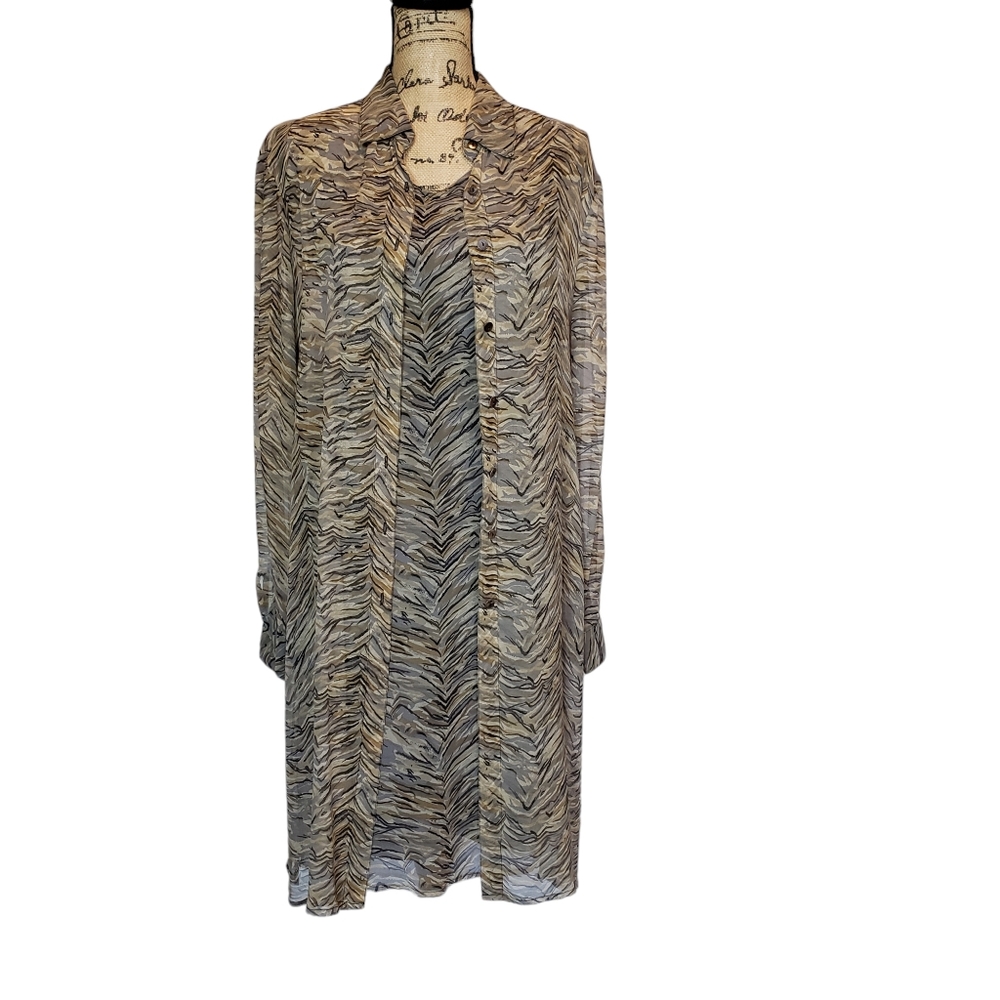 Robbie Bee Dress with Sheer Overlay Shirt Jacket